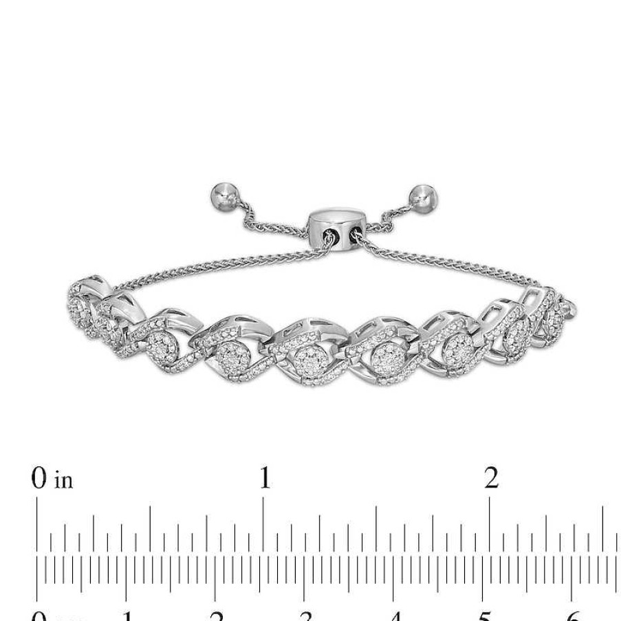 Bracelets Zales | 1/2 Ct. T.W. Diamond Wave Bolo Bracelet In Sterling Silver – 9.5"