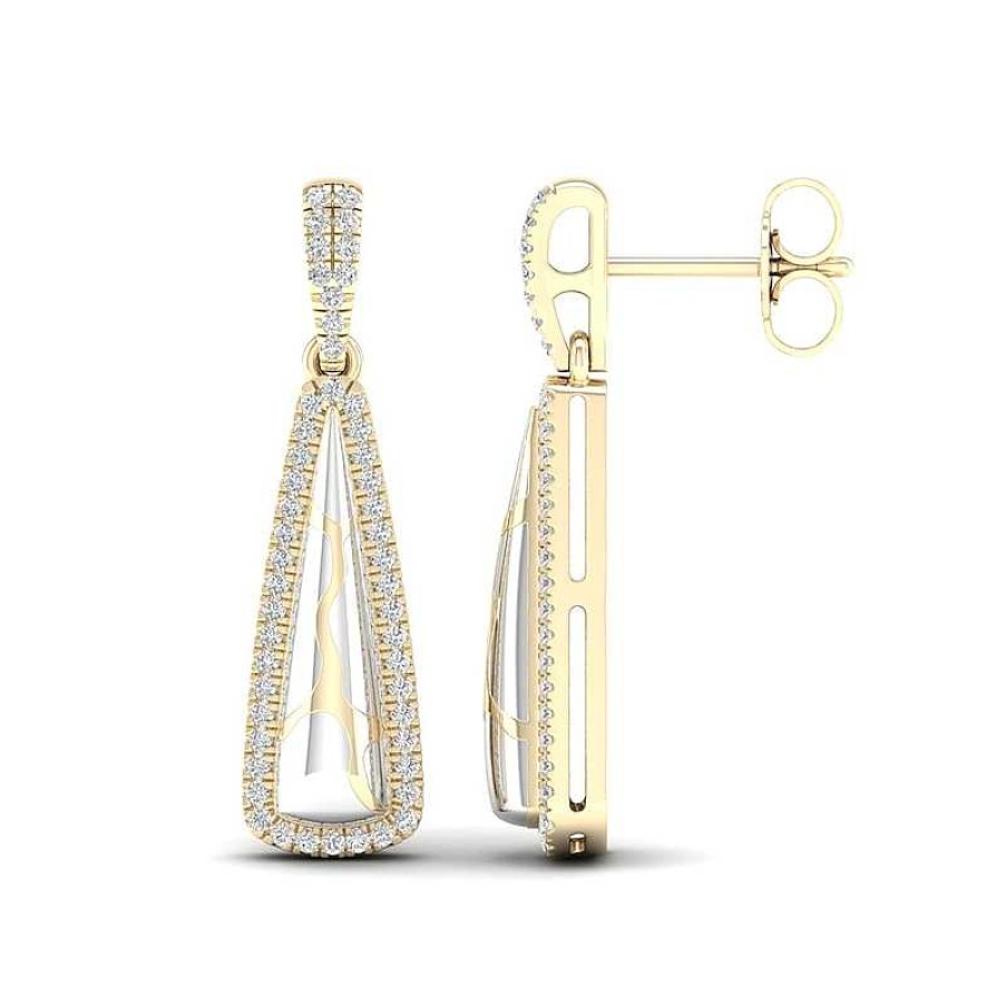 Earrings Zales | 1/4 Ct. T.W. Diamond Edge Elongated Triangle White Kintsugi-Style Drop Earrings In 10K Gold With Ceramic