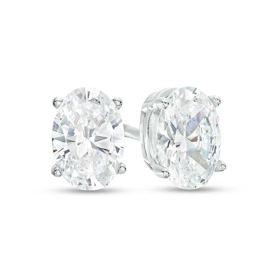 Earrings Zales | 1 Ct. T.W. Certified Oval Lab-Created Diamond Solitaire Stud Earrings In 14K White Gold (F/Si2)