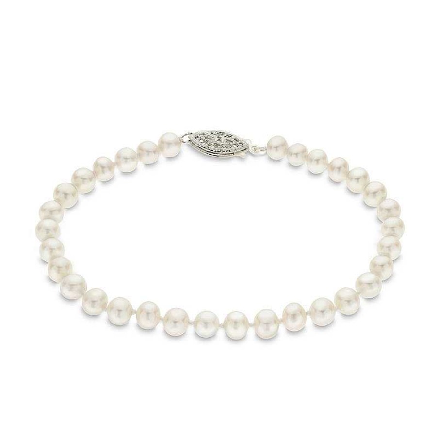 Bracelets Zales | 5.0-5.5Mm Cultured Freshwater Pearl Strand Bracelet With Sterling Silver Clasp - 7.5"