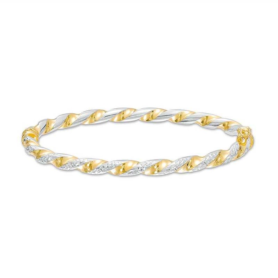 Bracelets Zales | Oro Diamante™ 4.0Mm Diamond-Cut Hollow Twisted Bangle In 14K Two-Tone Gold