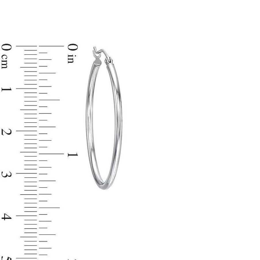 Earrings Zales | Oval 35.0Mm Hollow Tube Hoop Earrings In 14K White Gold