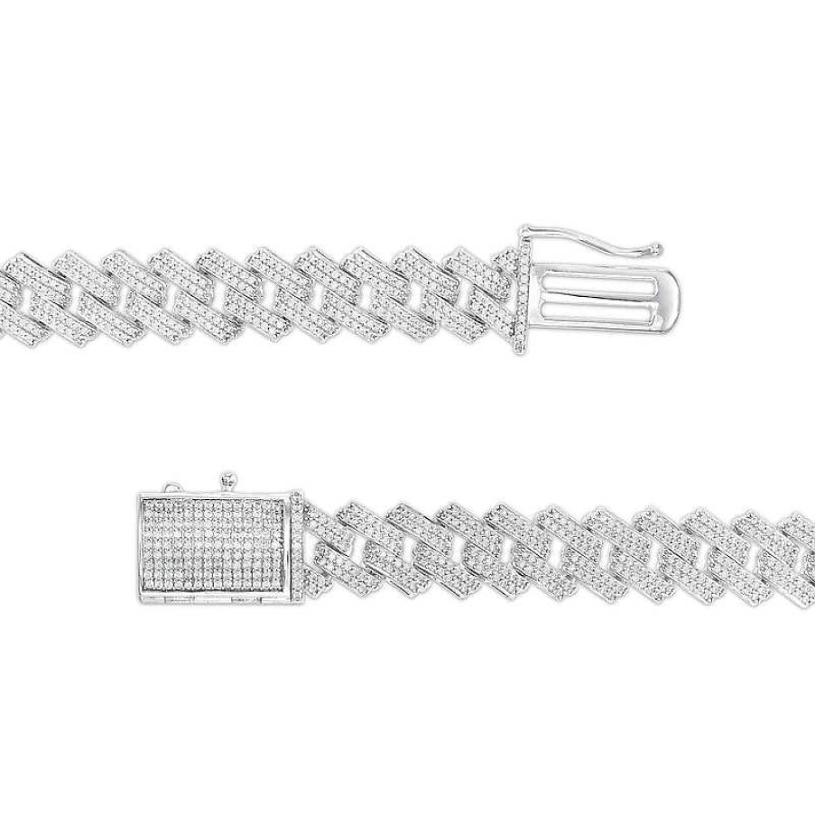 Bracelets Zales | Men'S 4 Ct. T.W. Diamond Squared Curb Chain Bracelet In 10K White Gold - 8.5"