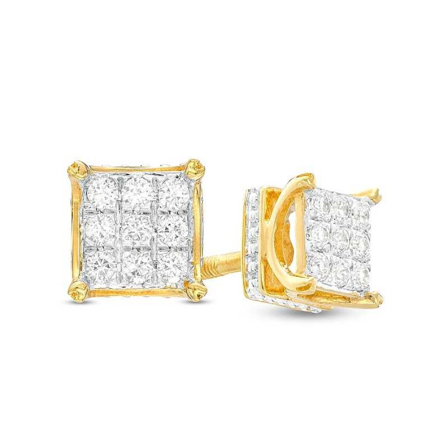 Earrings Zales | Men'S 1/4 Ct. T.W. Square Multi-Diamond Stud Earrings In 10K Gold