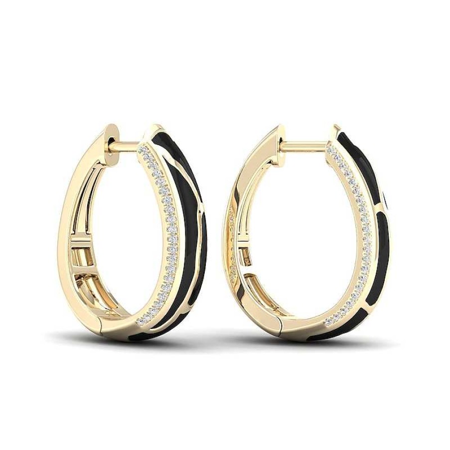 Earrings Zales | 1/4 Ct. T.W. Diamond Edge Black Kintsugi-Style Hoop Earrings In 10K Gold With Ceramic