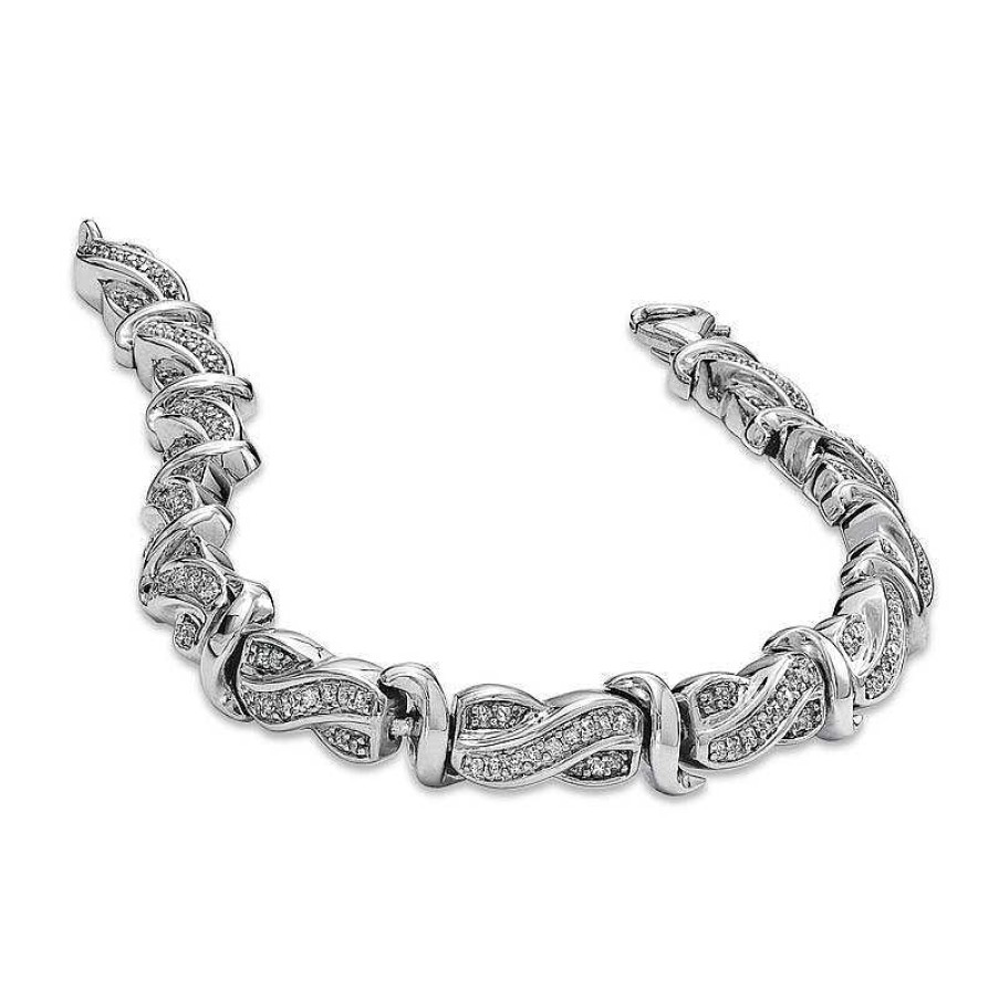 Bracelets Zales | 1 Ct. T.W. Princess-Cut Diamond Swirl Line Bracelet In Sterling Silver