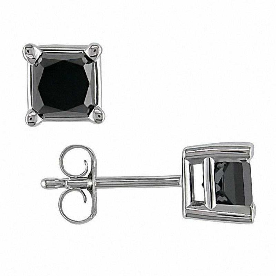 Earrings Zales | 2 Ct. T.W. Princess-Cut Black Diamond Solitaire Stud Earrings In 10K White Gold