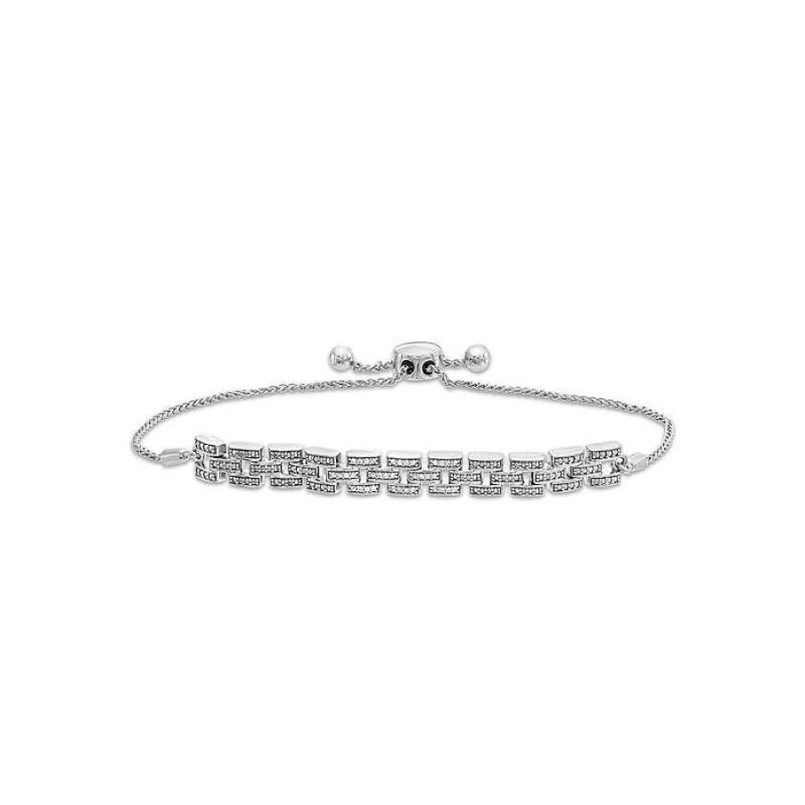 Bracelets Zales | 1/10 Ct. T.W. Diamond Watch Band Bolo Bracelet In Sterling Silver - 9.5"