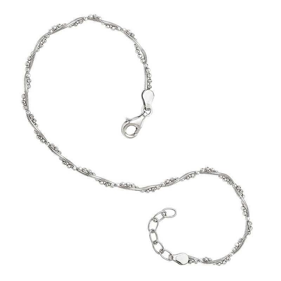 Bracelets Zales | Polished Bead And Snake Chain Wrapped Anklet In Sterling Silver - 10"