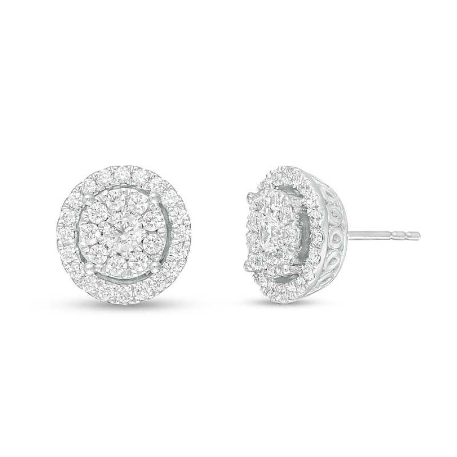 Earrings Zales | 1 Ct. T.W. Multi-Diamond Frame Tiered Stud Earrings In 10K White Gold