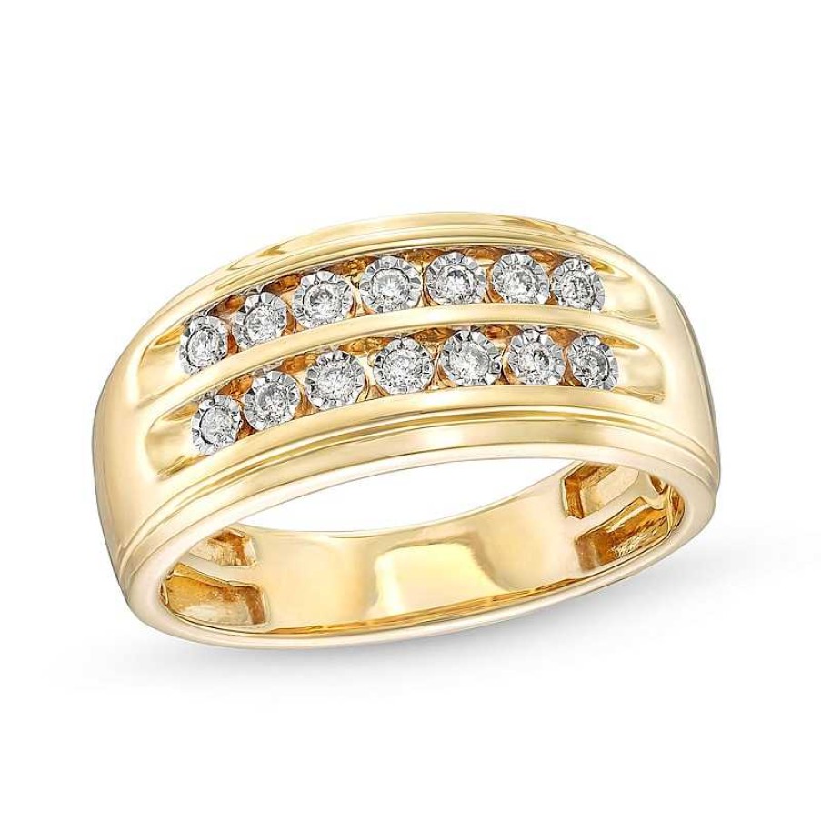 Rings Zales | Men'S 1/5 Ct. T.W. Diamond Double Row Wedding Band In 10K Gold