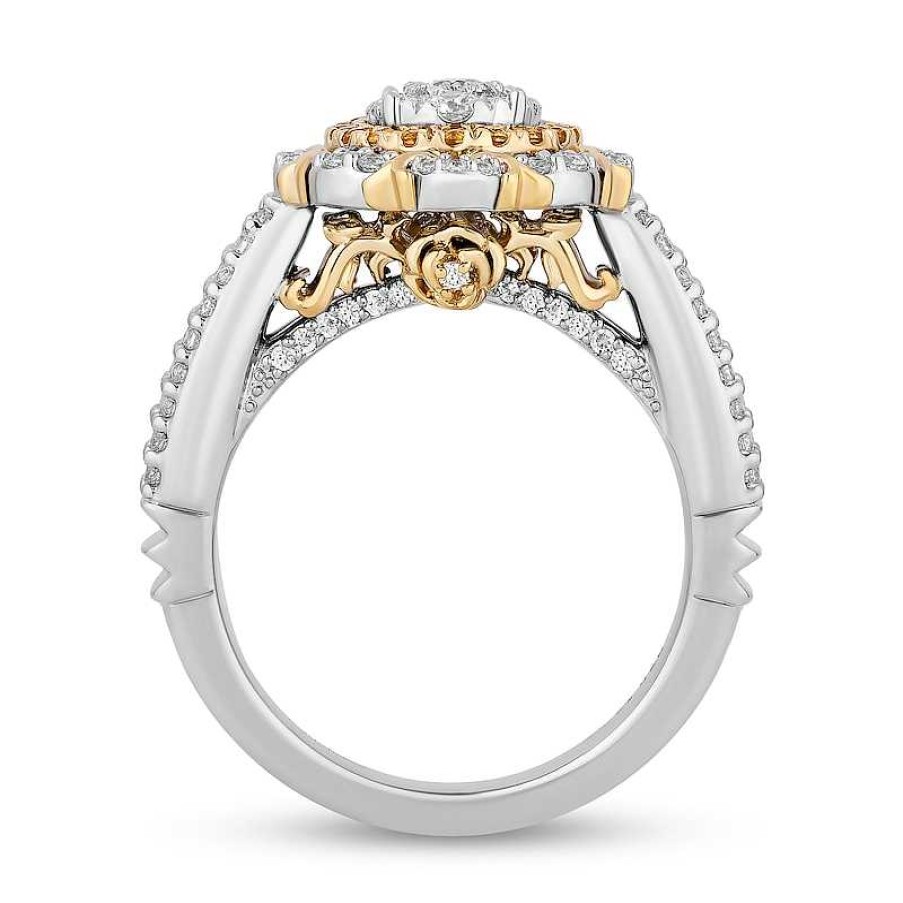 Rings Zales | Enchanted Disney Belle 3/4 Ct. T.W. Oval Multi-Diamond And Citrine Double Frame Engagement Ring In 14K Two-Tone Gold