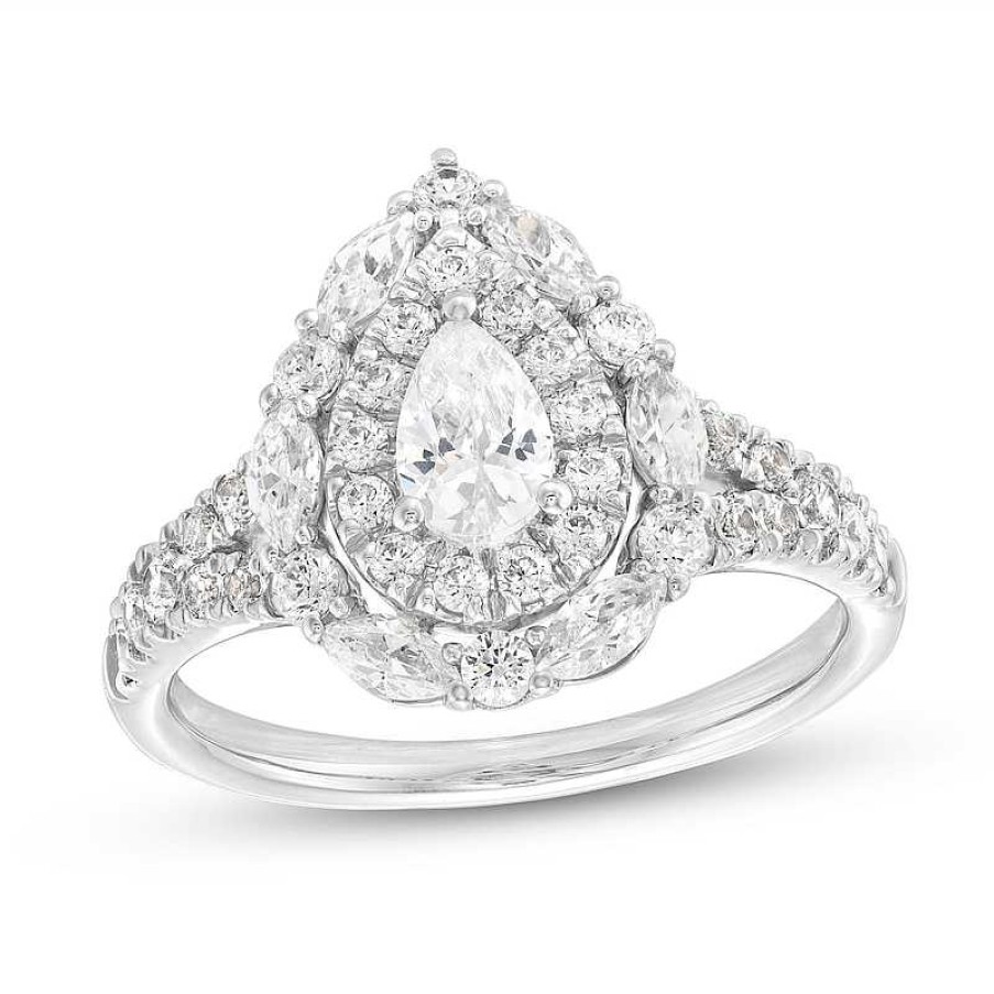 Rings Zales | 1-1/2 Ct. T.W. Pear-Shaped Diamond Double Frame Split Shank Engagement Ring In 14K White Gold