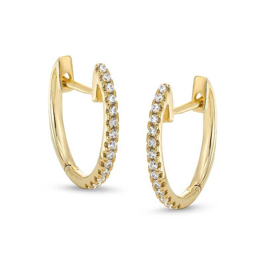 Earrings Zales | 1/10 Ct. T.W. Diamond Huggie Hoop Earrings In 10K Gold