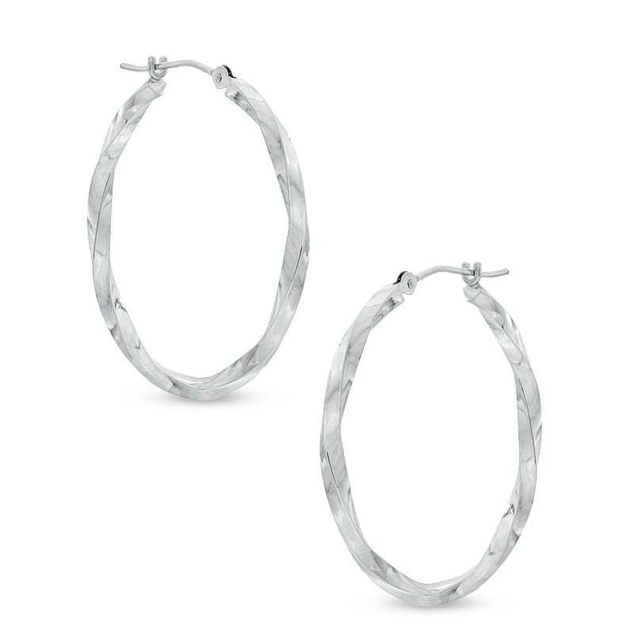 Earrings Zales | 1.8 X 30Mm Square Twist Hoop Earrings In 14K White Gold