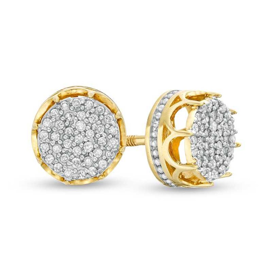 Earrings Zales | Men'S 1/8 Ct. T.W. Multi-Diamond Frame Crown Stud Earrings In 10K Gold