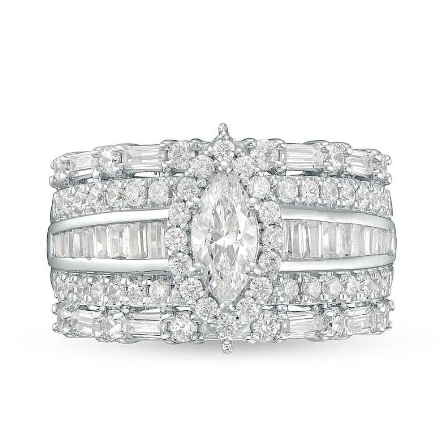 Rings Zales | 2 Ct. T.W. Marquise Diamond Frame Multi-Row Engagement Ring In 14K White Gold (I/I2)