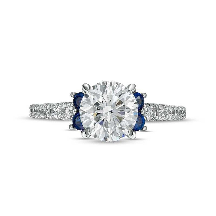 Rings Zales | True Lab-Created Diamonds By Vera Wang Love 1-3/4 Ct. T.W. Engagement Ring With Blue Sapphires In 14K White Gold (F/Vs2)