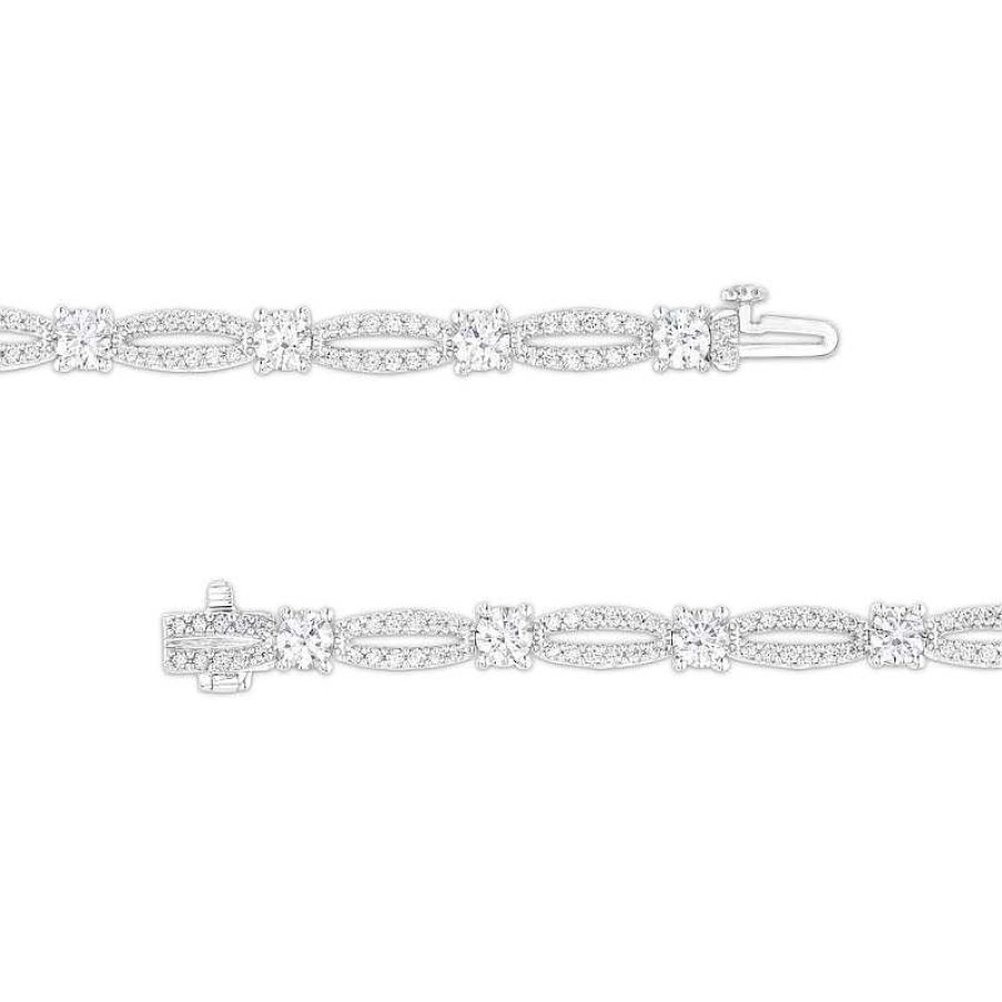 Bracelets Zales | 5 Ct. T.W. Certified Lab-Created Diamond Alternating Oval Link Bracelet In 14K White Gold (F/Si2)