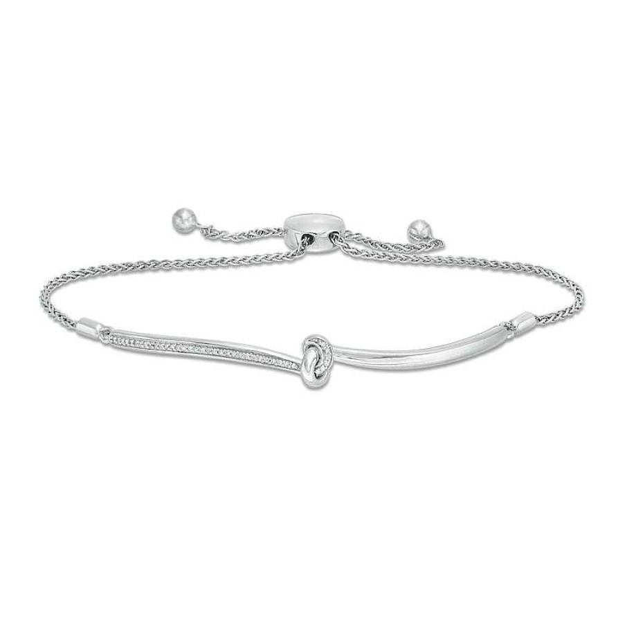 Bracelets Zales | 1/15 Ct. T.W. Diamond Knot Bolo Bracelet In Sterling Silver - 9.5"