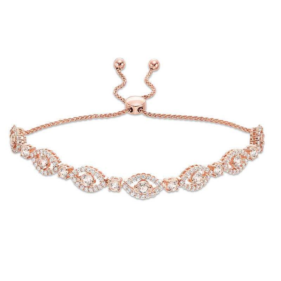 Bracelets Zales | Morganite And Lab-Created White Sapphire Alternating Frame Bolo Bracelet In Sterling Silver With 18K Rose Gold Plate