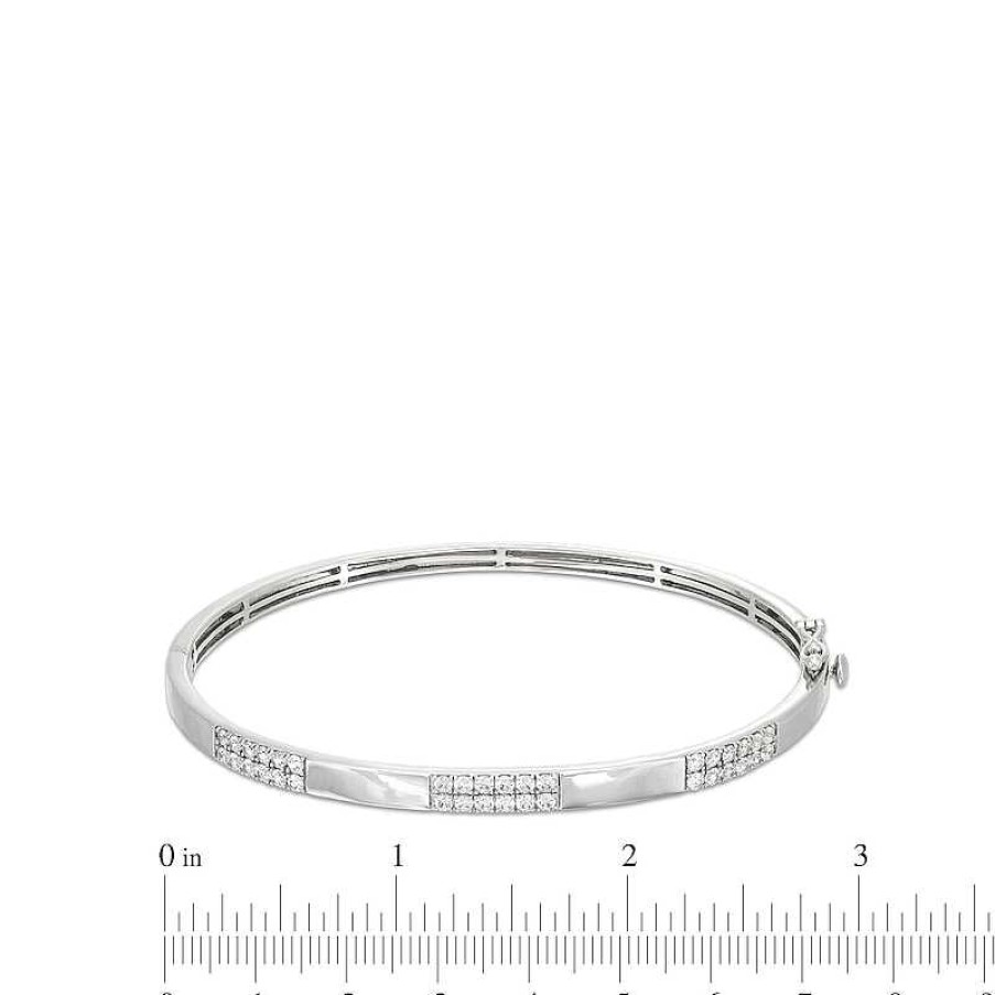 Bracelets Zales | 1 Ct. T.W. Certified Diamond Double Row Station Bangle In 14K White Gold (H/I1)