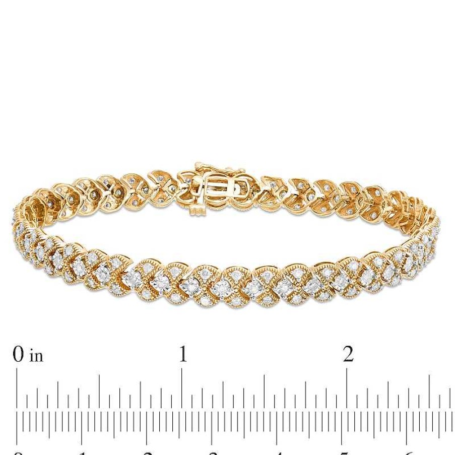 Bracelets Zales | 2 Ct. T.W. Diamond Art Deco Vintage-Style Bracelet In 10K Gold - 7.25"