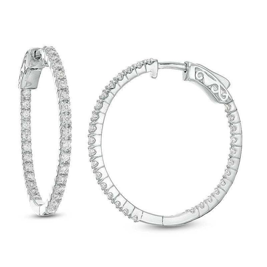 Earrings Zales | 1 Ct. T.W. Diamond Inside-Out Hoop Earrings In 10K White Gold