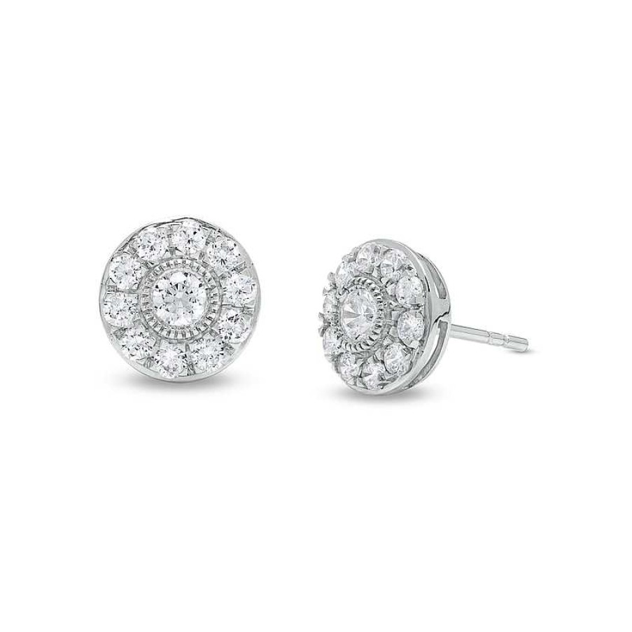 Earrings Zales | 3/4 Ct. T.W. Diamond Frame Vintage-Style Stud Earrings In 10K White Gold