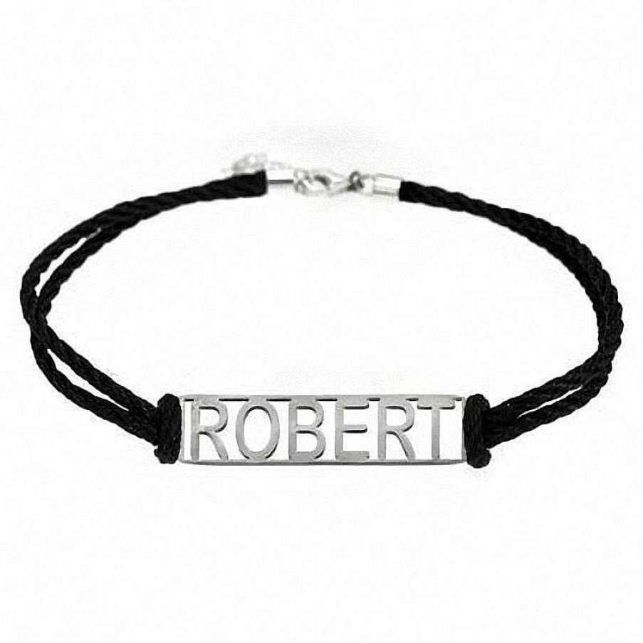 Bracelets Zales | Men'S Nameplate Bracelet In Stainless Steel With Black Braided Cord (9 Characters) - 9.5"