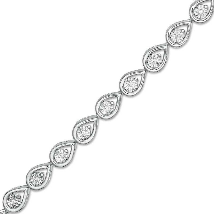 Bracelets Zales | 1/10 Ct. T.W. Diamond Teardrop Link Bracelet In Sterling Silver - 7.5"