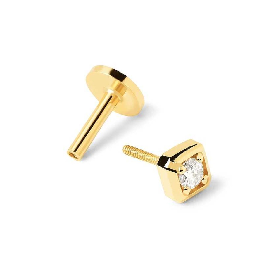 Earrings Zales | Pdpaola™ At Zales 1/20 Ct. Lab-Created Diamond Solitaire Square Single Stud Earring In 18K Gold