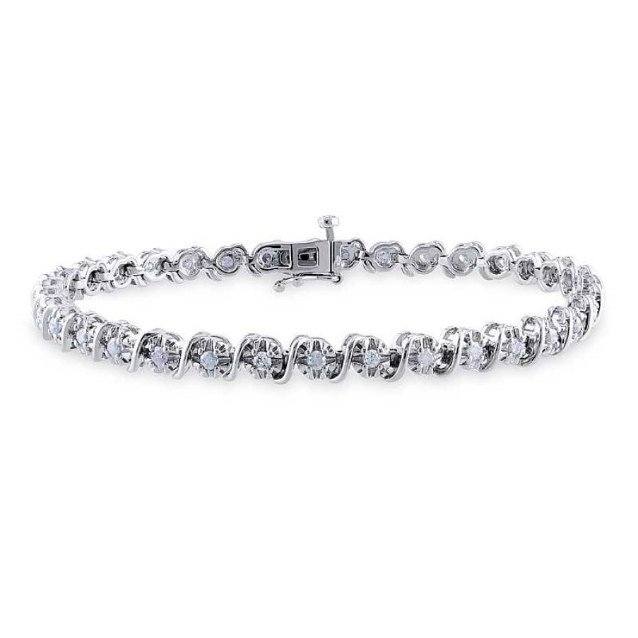 Bracelets Zales | 1 Ct. T.W. Diamond "S" Tennis Bracelet In Sterling Silver - 7.25"