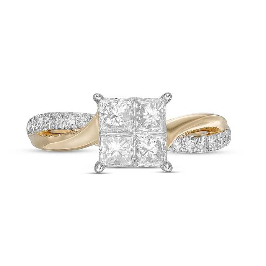 Rings Zales | 1 Ct. T.W. Princess-Cut Quad Diamond Twist Shank Engagement Ring In 14K Gold