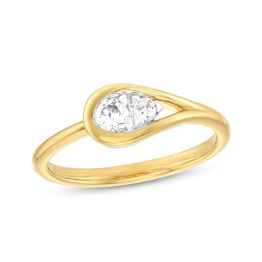 Rings Zales | 1/4 Ct. T.W. Certified Pear-Shaped Lab-Created Multi-Diamond Sideways Ring In 14K Gold (F/Si2)