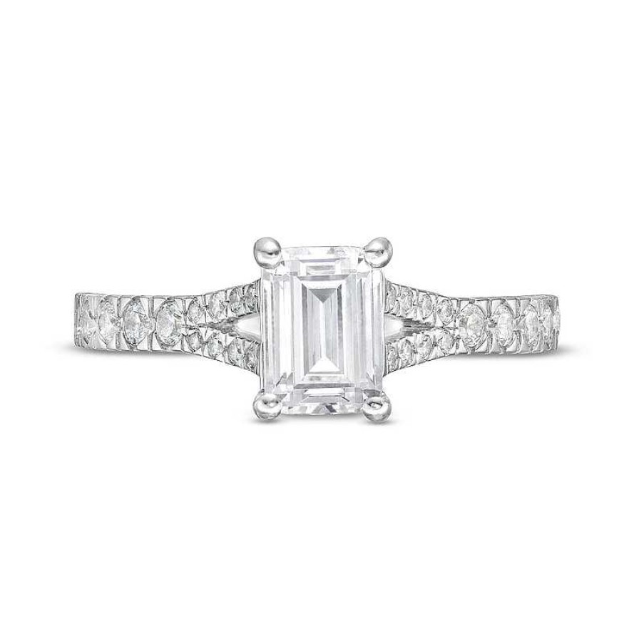 Rings Zales | Vera Wang Love Collection Certified Emerald-Cut Center Diamond 1-1/2 Ct. T.W. Engagement Ring In 14K White Gold (I/Si2)