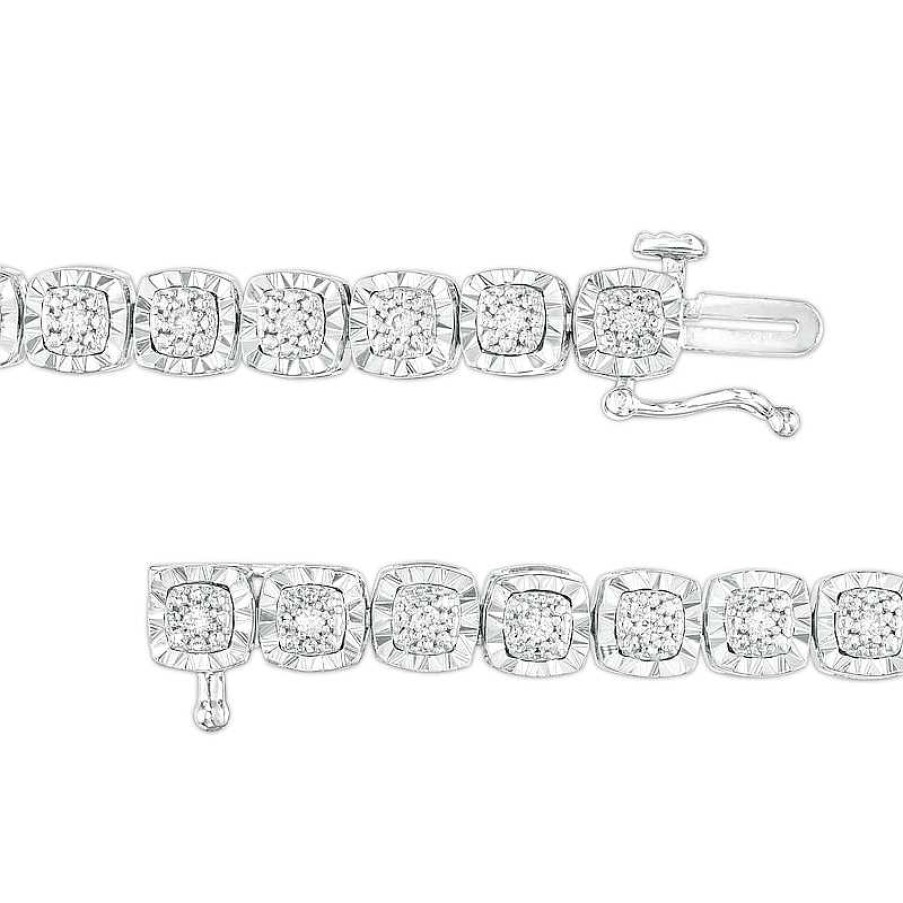 Bracelets Zales | 1/2 Ct. T.W. Diamond Cushion-Shaped Line Bracelet In Sterling Silver – 7.25"