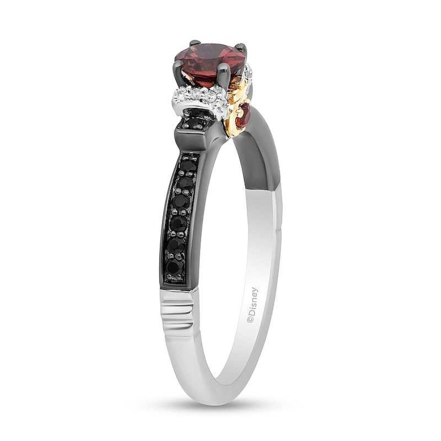 Rings Zales | Enchanted Disney Villains Evil Queen 5.0Mm Garnet And 1/5 Ct. T.W. Diamond Promise Ring In Sterling Silver And 10K Gold