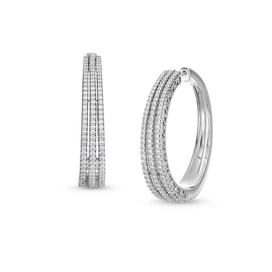 Earrings Zales | Zales X Rocksbox 1-1/2 Ct. T.W. Lab-Created Diamond Triple-Row Hoop Earrings In 10K White Gold