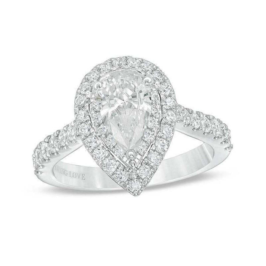 Rings Zales | Vera Wang Love Collection 1-3/4 Ct. T.W. Certified Pear-Shaped Diamond Frame Engagement Ring In 14K White Gold (I/Si2)