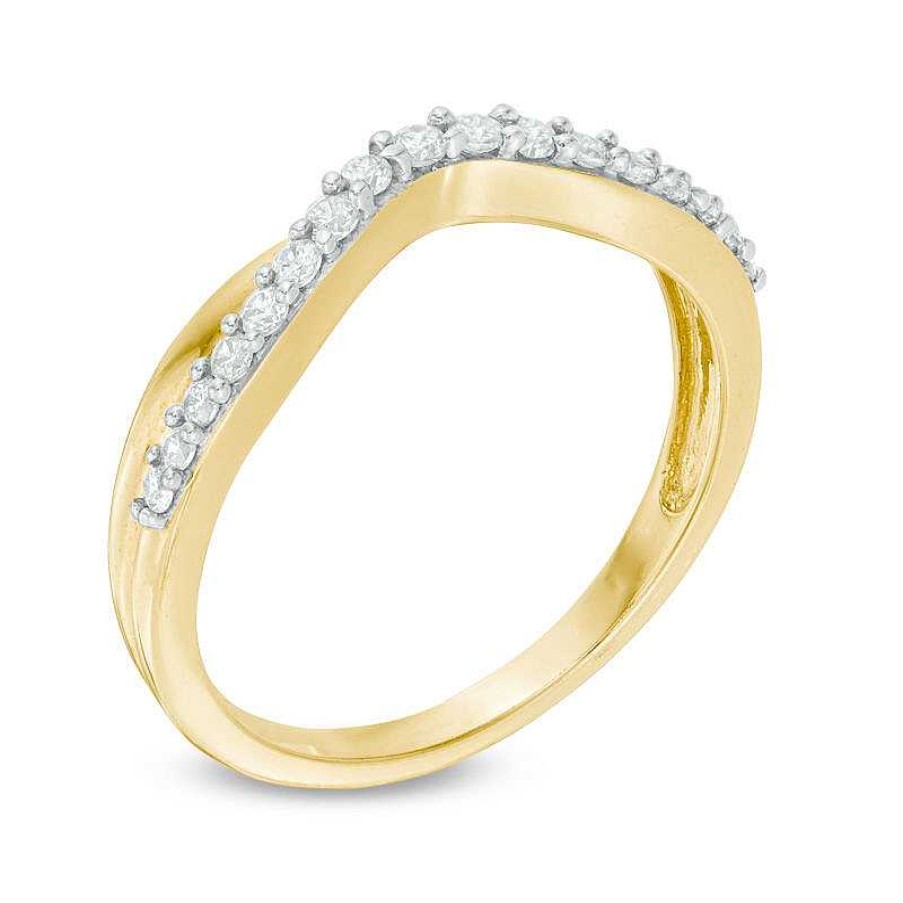 Rings Zales | 1/4 Ct. T.W. Diamond Twist Contour Wedding Band In 14K Gold