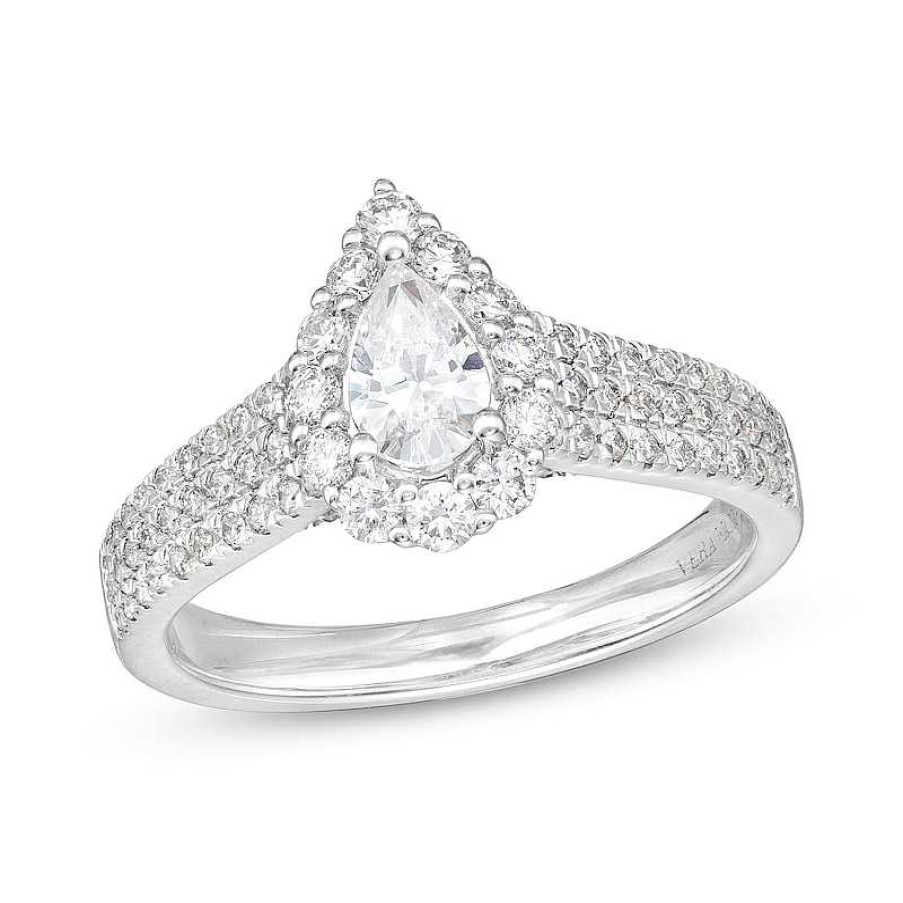 Rings Zales | Vera Wang Love Collection 1-1/4 Ct. T.W. Pear-Shaped Diamond Flower Frame Engagement Ring In 14K White Gold (I/Si2)