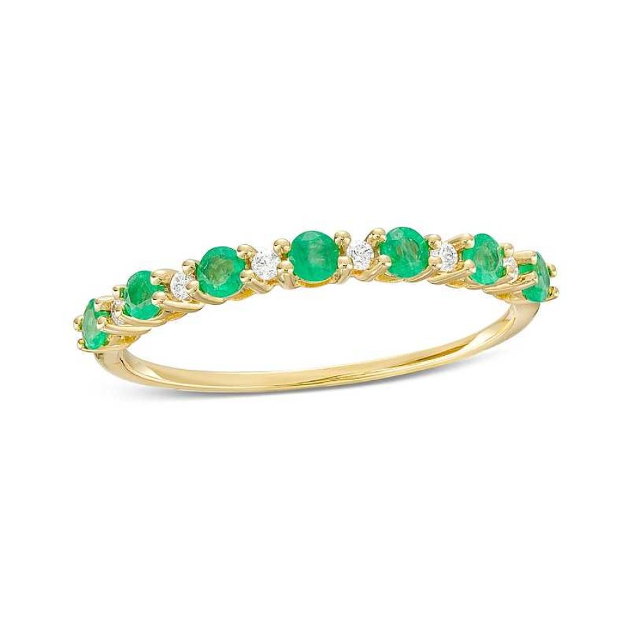 Rings Zales | Emerald And 1/20 Ct. T.W. Diamond Alternating Band In 10K Gold