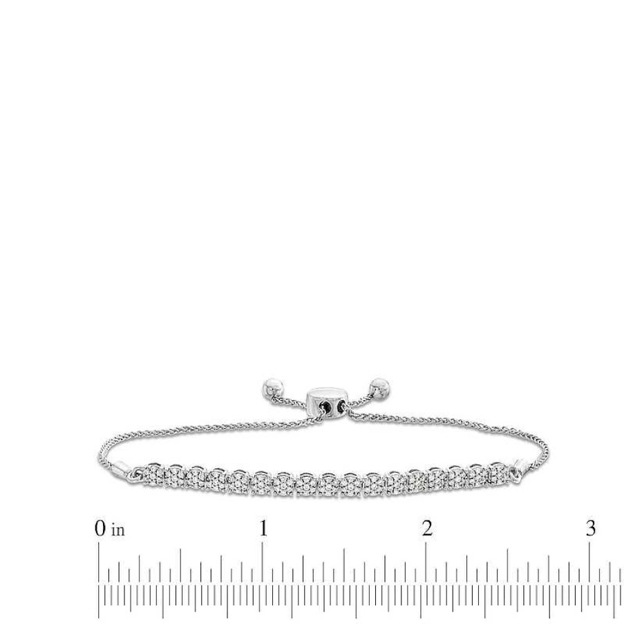 Bracelets Zales | 1/2 Ct. T.W. Multi-Diamond Line Bolo Bracelet In 10K White Gold - 9.5"