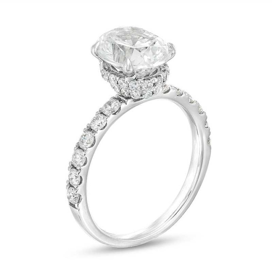 Rings Zales | 2-3/4 Ct. T.W. Certified Oval Lab-Created Diamond Hidden Frame Engagement Ring In 14K White Gold (F/Vs2)