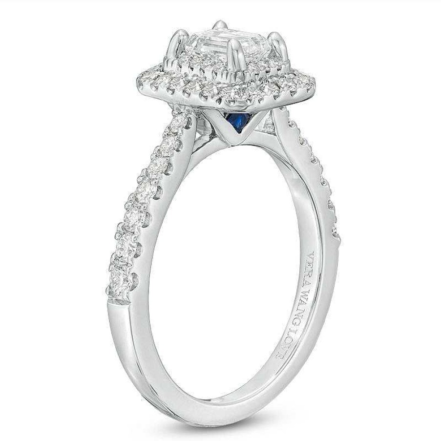 Rings Zales | Vera Wang Love Collection 1-1/3 Ct. T.W. Emerald-Cut Diamond Double Frame Engagement Ring In 14K White Gold