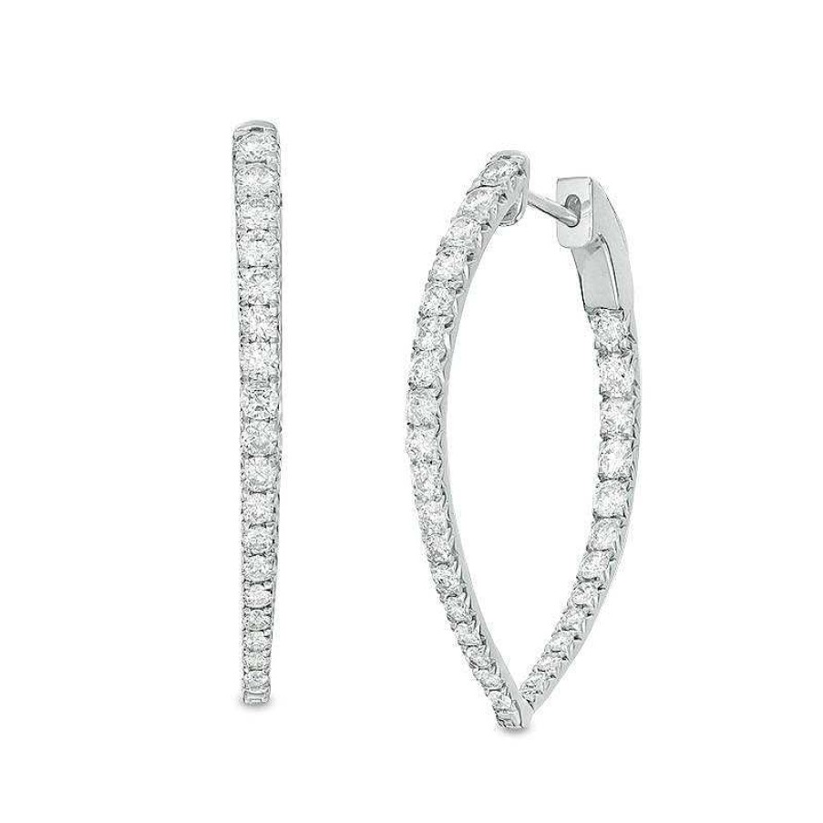 Earrings Zales | 2 Ct. T.W. Diamond Inside-Out Point Hoop Earrings In 10K White Gold