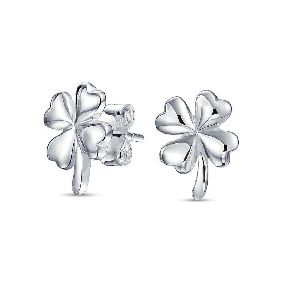 Earrings Zales | Puff Four Leaf Clover Stud Earrings In Sterling Silver