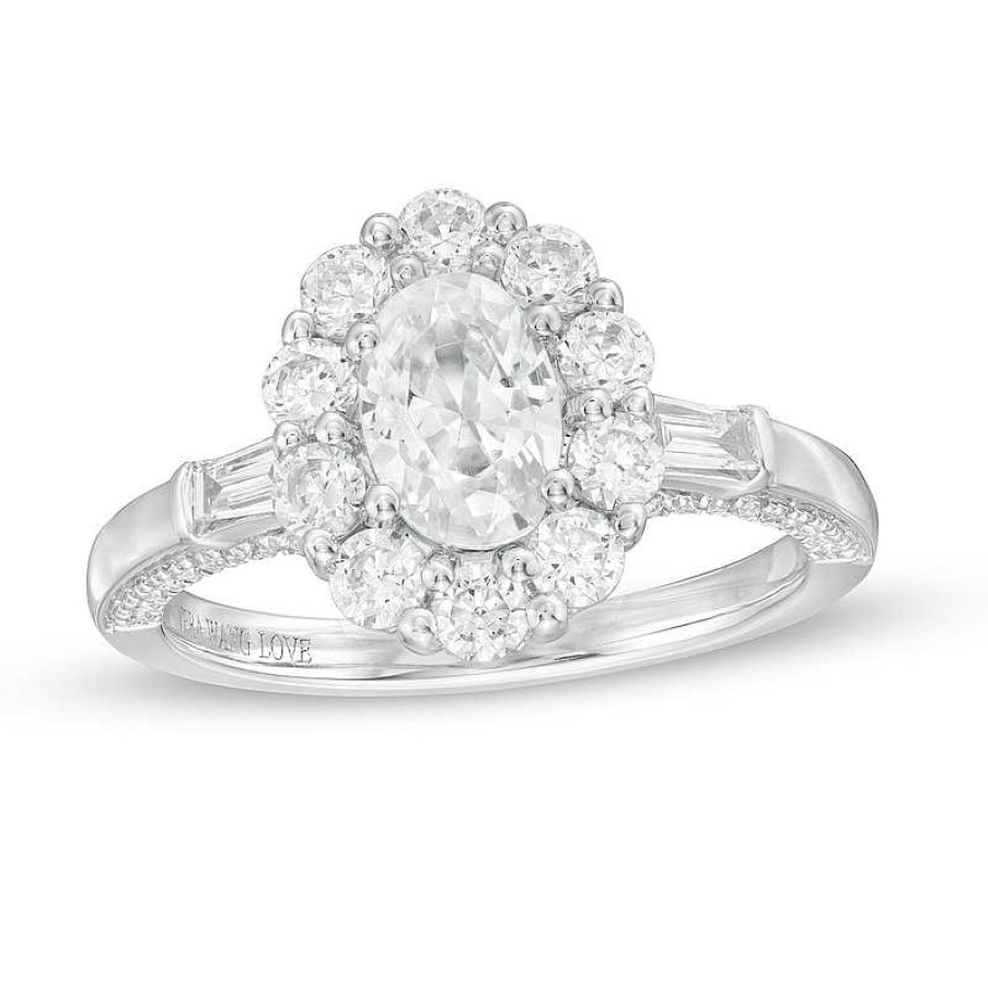 Rings Zales | Vera Wang Love Collection 1-3/4 Ct. T.W. Oval Diamond Frame Engagement Ring In 14K White Gold