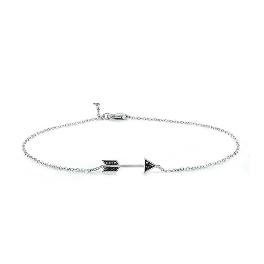 Bracelets Zales | 1/20 Ct. T.W. Black Diamond Sideways Arrow Anklet In Sterling Silver - 10"